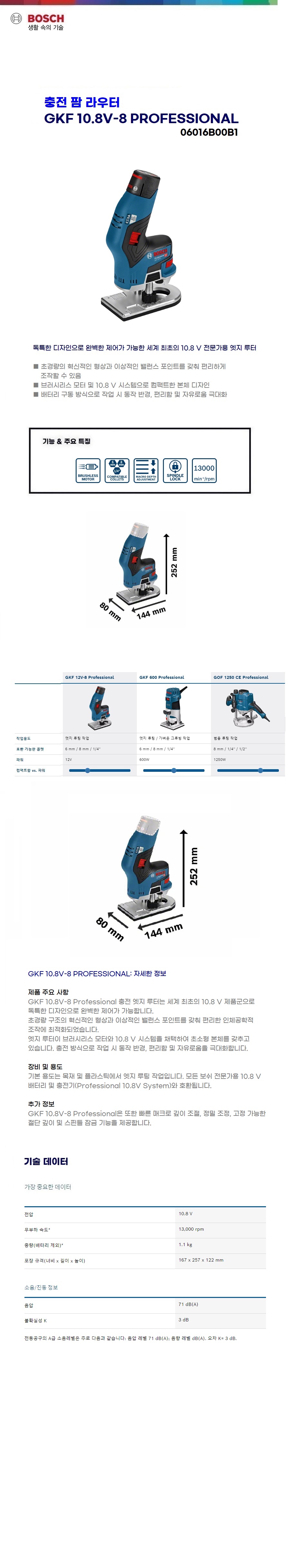 보쉬 충전 팜 라우터  GKF 10.8V-8 solo(본체만)