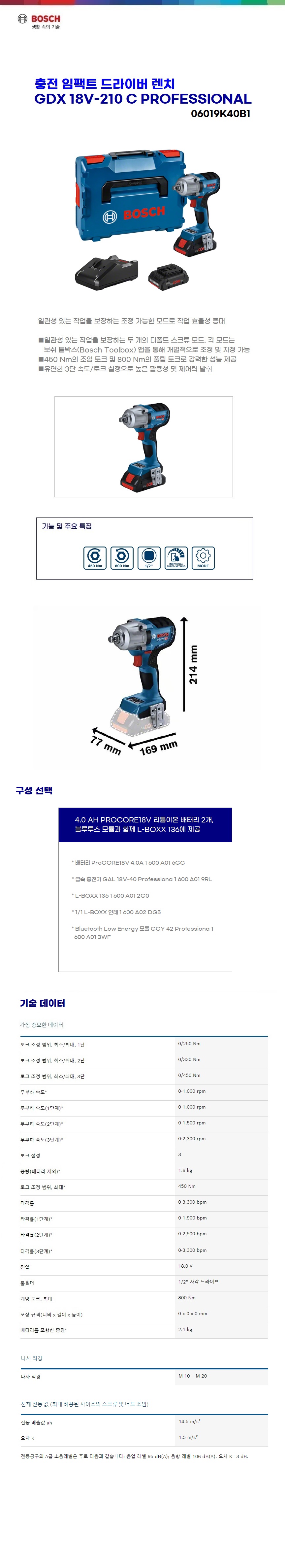 보쉬 충전 임팩트 렌치 GDS 18V-450 HC (4.0Ah)